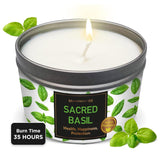Basil Smudge Candle - 6 Oz Natural Soy Wax - 24H Burn Time & Clean Burn - Negative Energy Cleansing & Protection - Chakra Healing - Manifestation & Positive Energy Candle