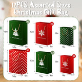 Christmas Gift Bags Assorted Sizes Red And Green Style Evergreen Tree Christmas Plaid For Xmas And Christmas Snowflakes With Handle Holiday Gift Bags(12 Bags: 4 Large 16", 4 Medium 13", 4 Small 8")