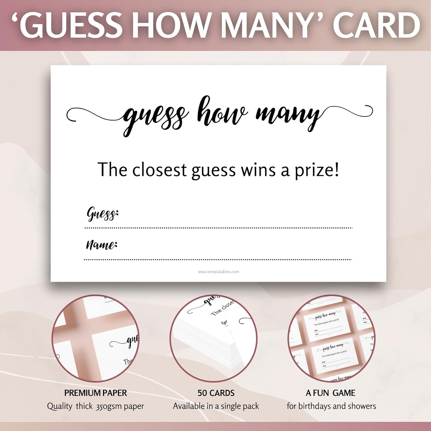 Baby Shower Games - Guess How Many | Pack Of 50 Premium 350Gsm Quality Cards 3X2 | Fun Baby Shower Game For Guests