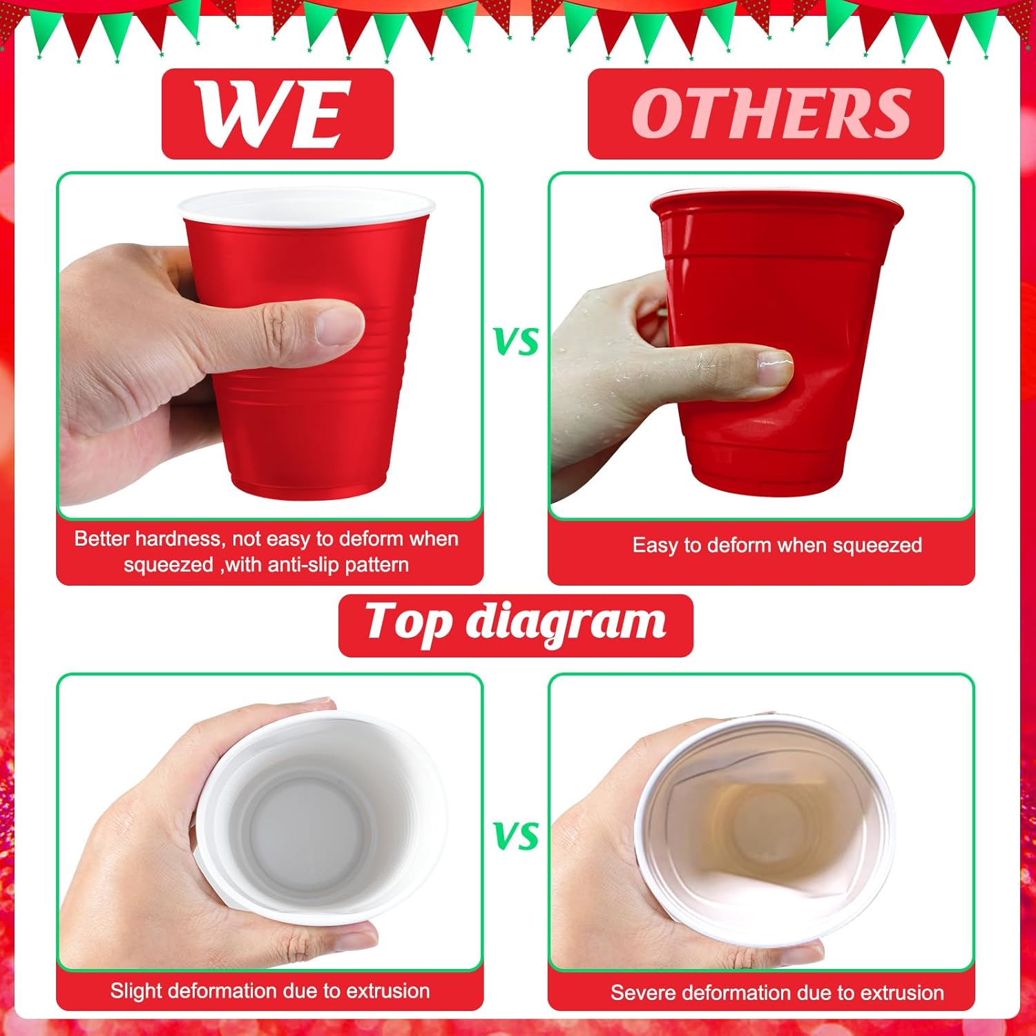 200 Pcs Red And Green Christmas Plastic Cups 12 Oz, Bulk Green And Red Disposable Xmas Party Cups For Merry Christmas Holiday Wedding Birthday Theme Party Supplies Decorations