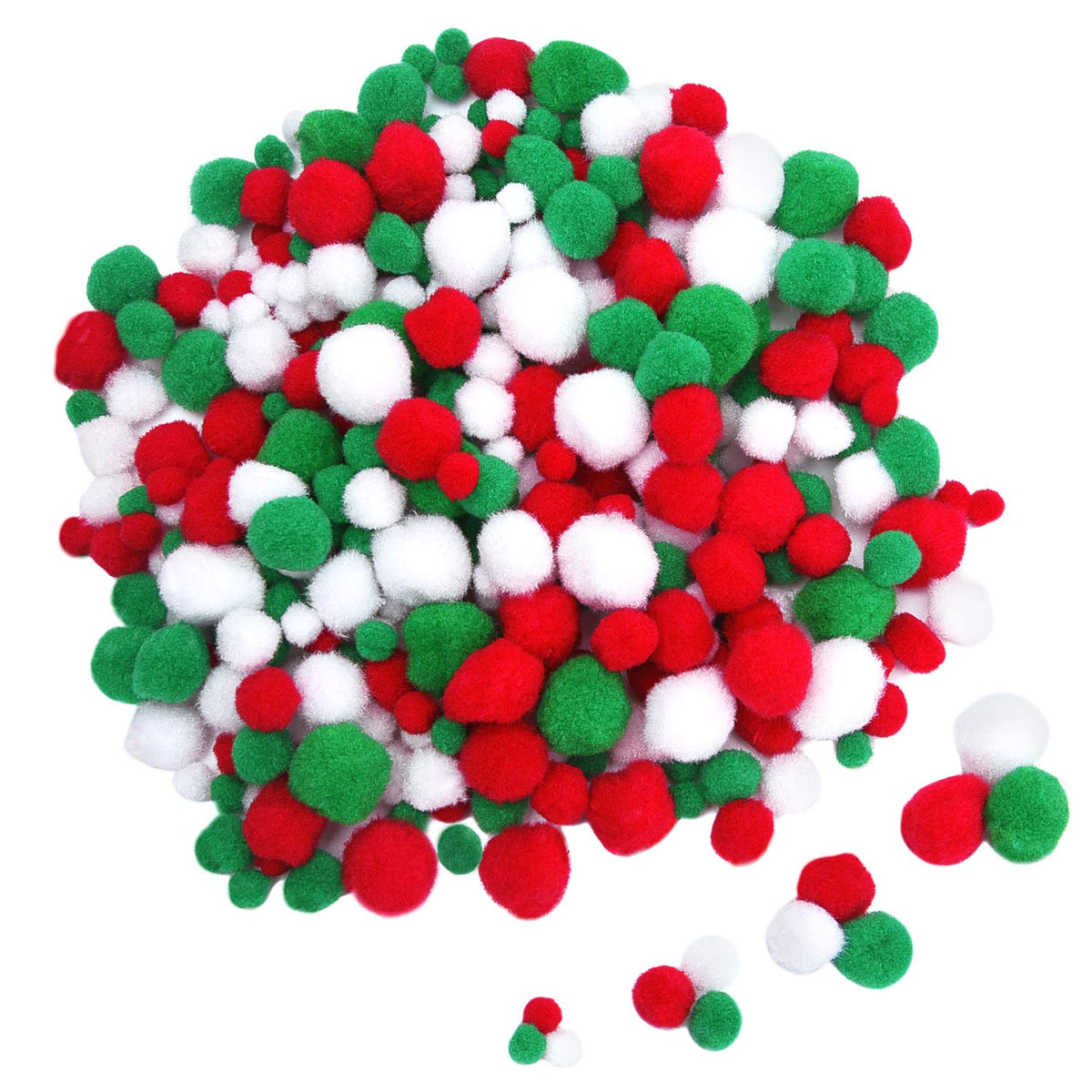 Christmas Pom Poms Pompoms For Art Crafts Gift Decorations, Red Green White, 400 Pieces