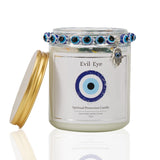 Evil Eye Candle - Evil Eye Decor, Blue Crystal Infused, Lavender Scented, 7 Oz Jar Candle