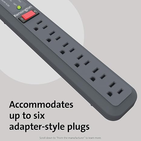 6 Outlet Surge Protector Power Strip 15FT Extension Cord 540J Flat Plug Wall Mount Black