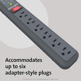 6 Outlet Surge Protector Power Strip 15FT Extension Cord 540J Flat Plug Wall Mount Black