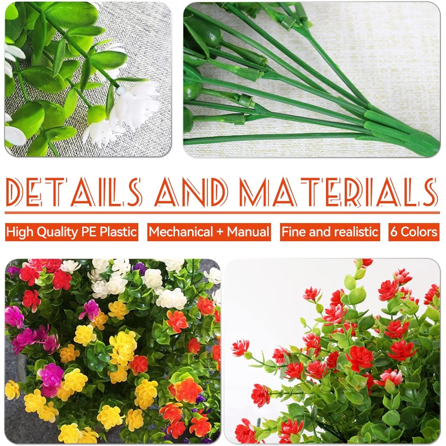 12 Bundles Artificial Flowers Outdoor Fake Plant Uv Resistant Faux Plastic Greenery Shrubs Plants For Garden Porch Hanging Planter Window Patio Farmhouse Decoration Real Looking (Orangered)