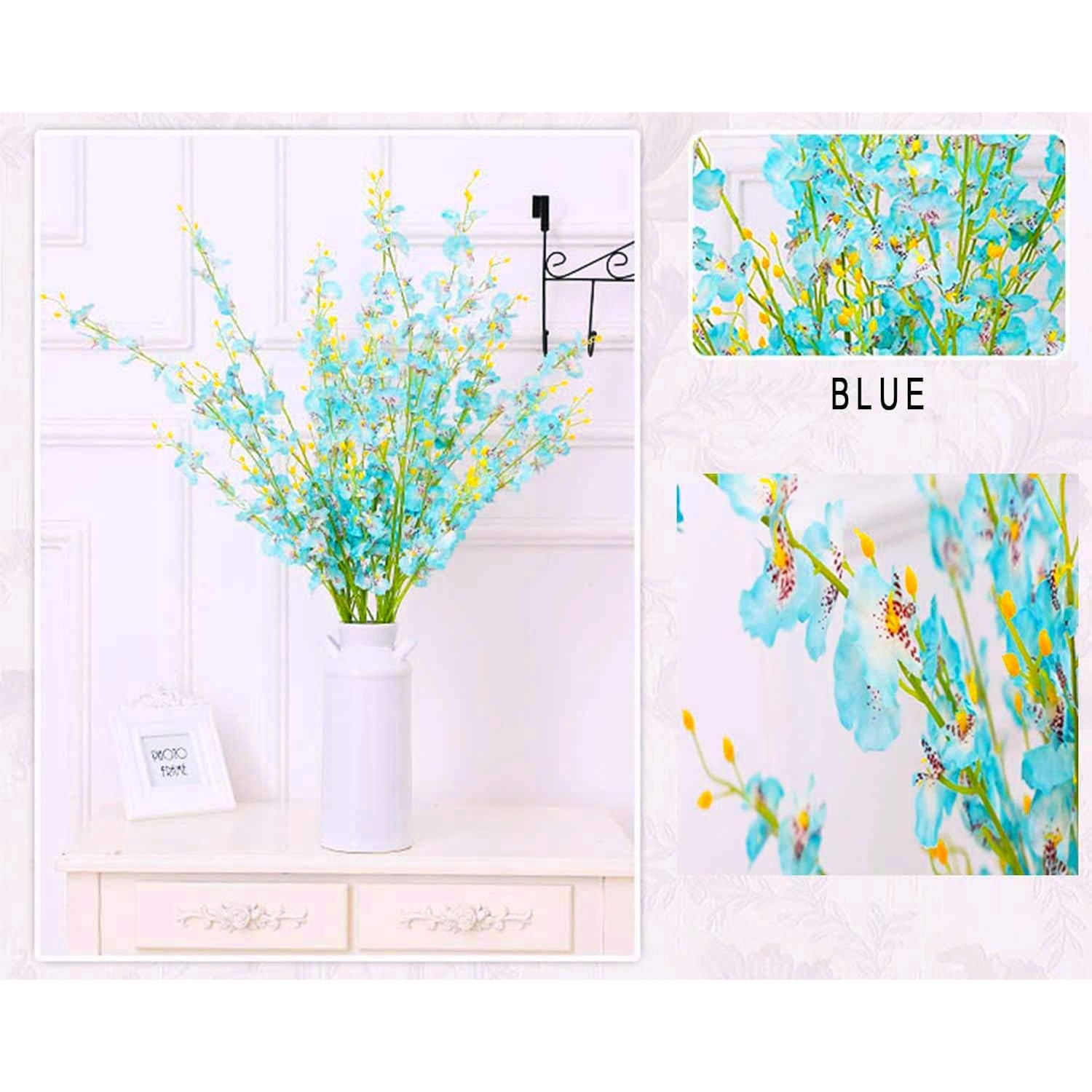 10 Pcs Dancing Lady Orchids Butterfly Artificial Flowers, 38 Inches Silk Artificial Flower Fake Flowers For Wedding And Home Decoration (Teal Blue)
