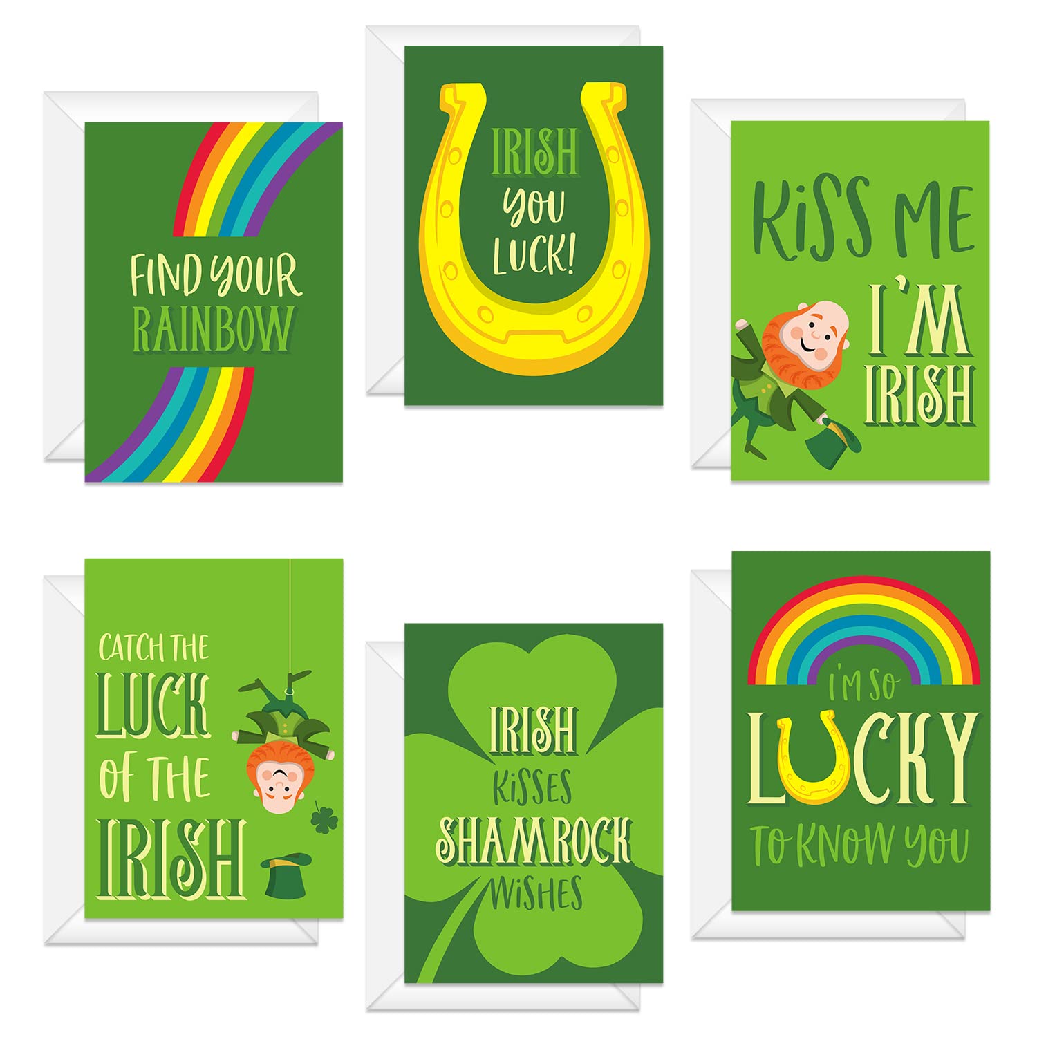 St. Patrick'S Day Card Pack / 5" X 7" Illustrated Shamrock St. Patty'S Cards With White Envelopes / 12 Full Color Lucky Leprechaun Greeting Cards/Made In The Usa