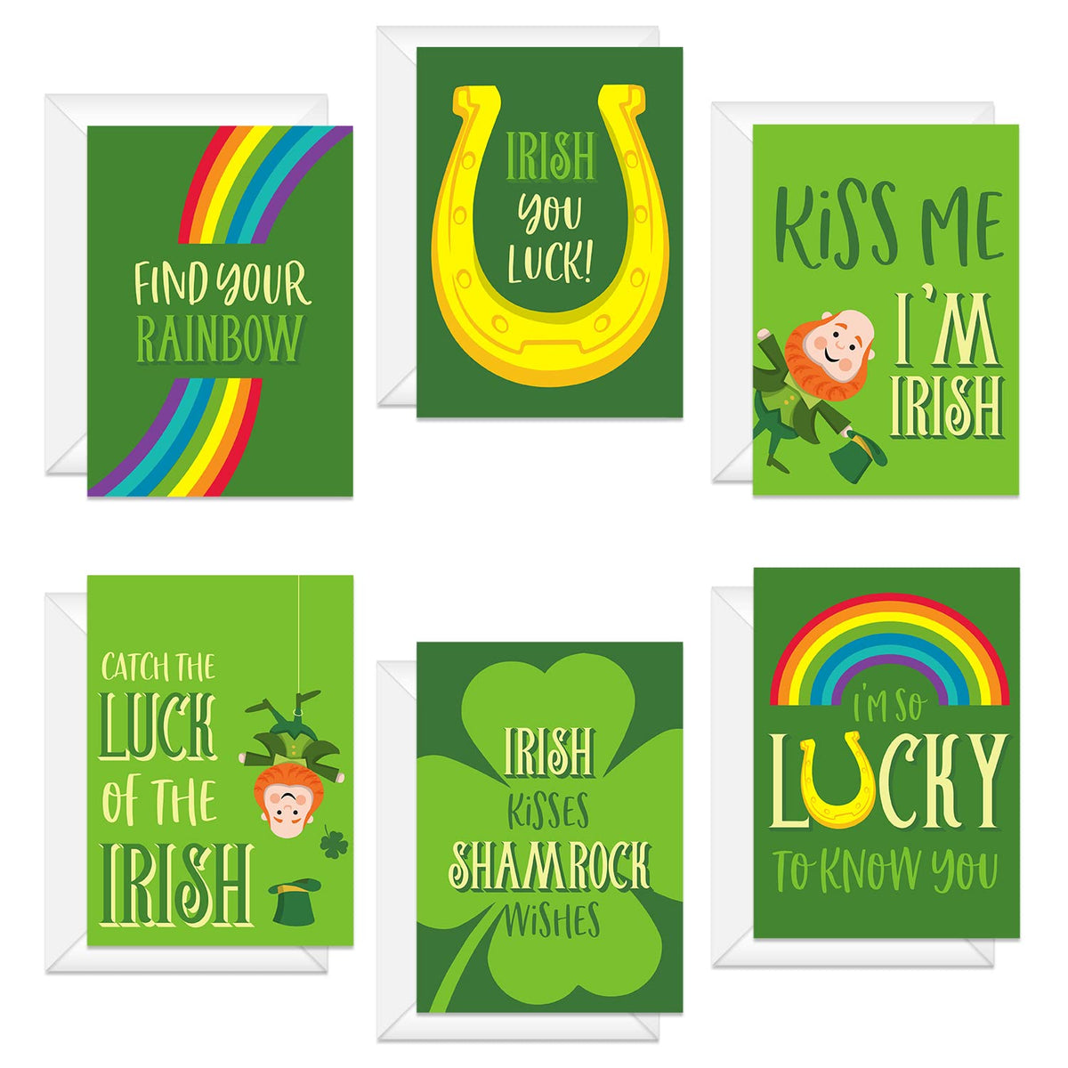 St. Patrick'S Day Card Pack / 5" X 7" Illustrated Shamrock St. Patty'S Cards With White Envelopes / 12 Full Color Lucky Leprechaun Greeting Cards/Made In The Usa