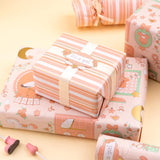 Jumbo Reversible Baby Girl Wrapping Paper - 30 Inch X 100 Feet Jumbo Roll - Baby Girl And Stripe Design For Baby Shower, Birthday, Party, Holiday