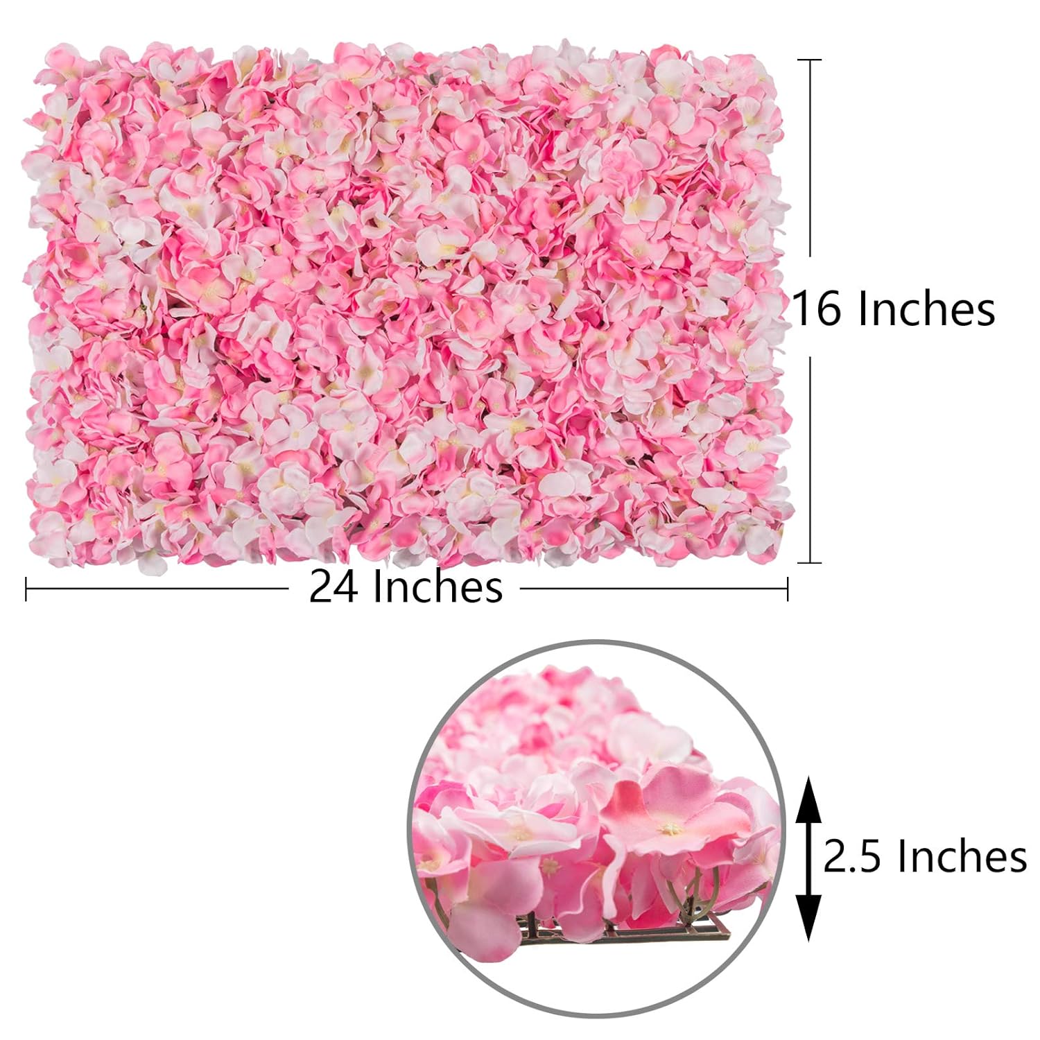 Flower Wall Panel Set, U'Artliens Artificial Wall Flower Backdrop 24X16 Inch 3D Silk Hydrangea Rose Floral Panel For Photo Background Home Party Wedding Backdrop Decoration (2Pcs, Pink)
