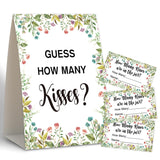 Floral Theme How Many Kisses Bridal Shower Game,Wedding Shower,Bridal Shower Decorations,Popular Bridal Shower Games,Engagement Party Game,Set Including 1 Sign And 50 Guessing Cards-11