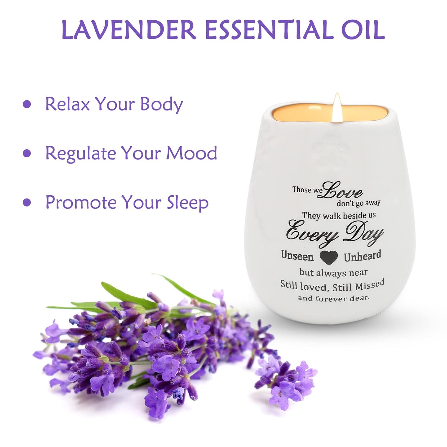 Lavender Scented Candles And Memorial Ornaments Set, Bereavement Condolence Sympathy Gifts, Candle Memorial Gifts For Loss Of Mother, Father, Son, Daughter, Husband, Loved One