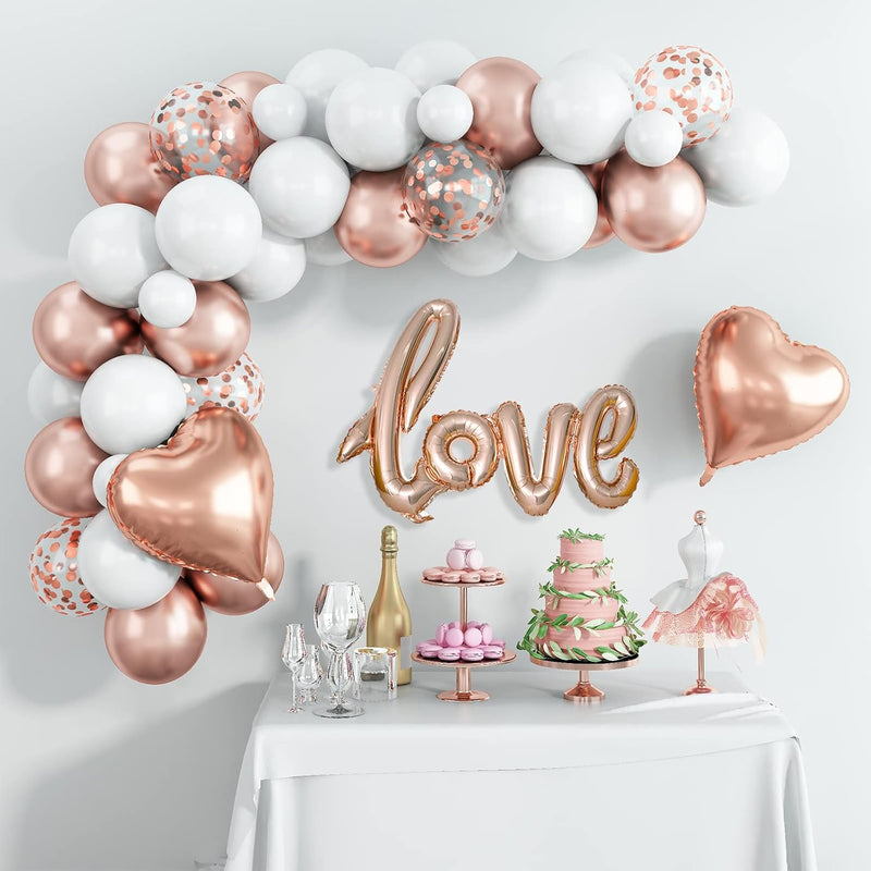 White Rose Gold Balloon Garland Kit, With 42 Inch Love Letter Foil And