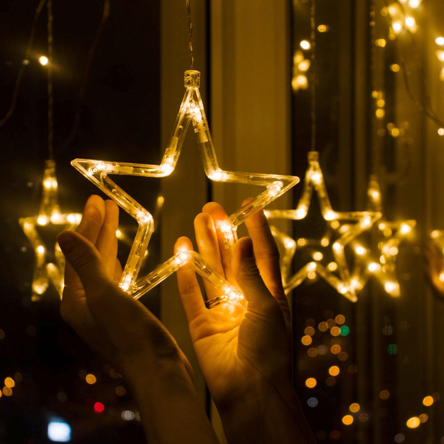 12 Stars 138 Led Fairy Tale Lights Star String Lights Star Curtain Lights With Timer 8 Mode Memory Function, Hangable, S