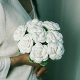 Crochet Flower 2 Handmade Roses, Gift For Valentine'S Day, Birthday, Wedding, Mother'S Day, Knitted Artificial Flowers For Home Decor, Valentines Day Gifts For Her Girlfriend (White)