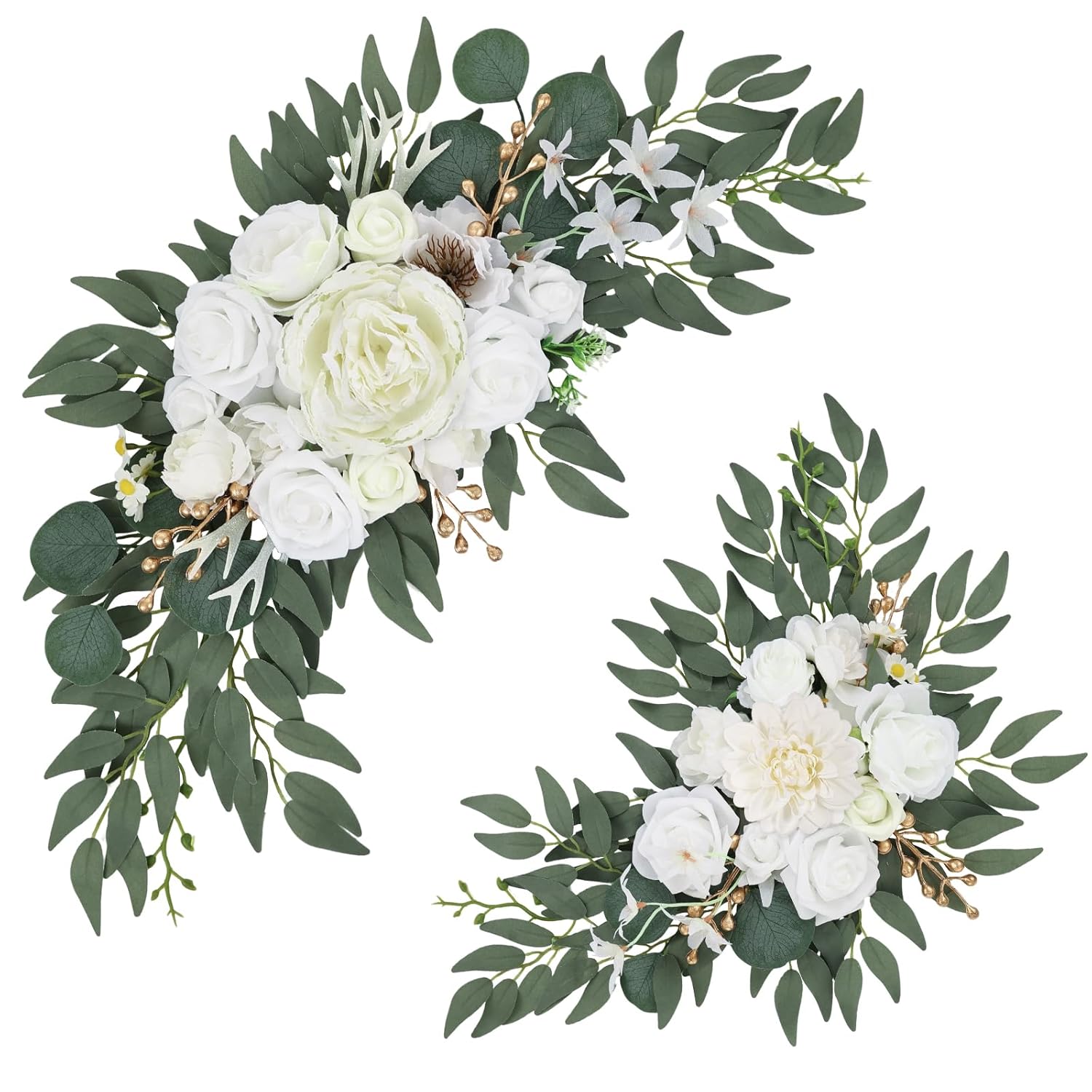 Wedding Arch Flowers Set Of 2, Artificial Flowers For Decoration For Wedding Ceremony Backdrop, Wedding Floral Arrangement For Arch, Wedding Welcome Signs, Reception Decor (White)