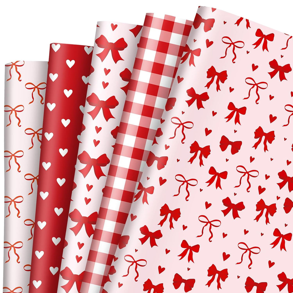 10 Sheet Valentine'S Day Cherry Red Bow Wrapping Paper -Not Roll- Valentine Gift Wrap Paper Folded Flat Plaid Heart Bow Craft Paper For Diy Crafts Party Supplies, 19.7 X 27.6 Inch