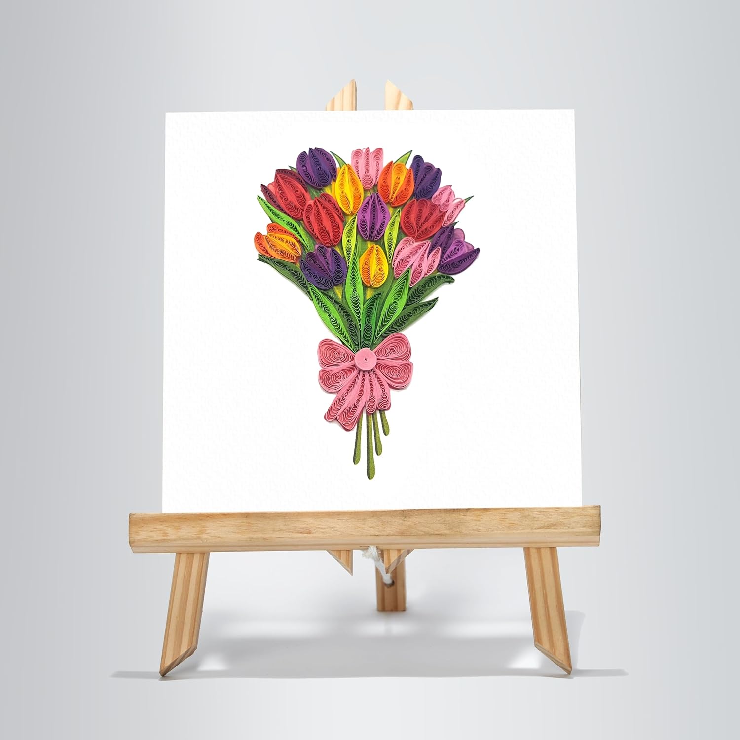 Happy Valentine Day Card, Tulip Flower Cards, Quilling Art For Love Friend Mom Anniversary, Birthday, Thank You, Thinking Of You With Envelop (Colorful Bouquet)