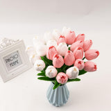28 Pcs Artificial Tulips, 13.5 Inches Pu Faux Tulip Flowers For Spring Easter Celebration Mother’S Day Brunch Table Decor?White+Pink