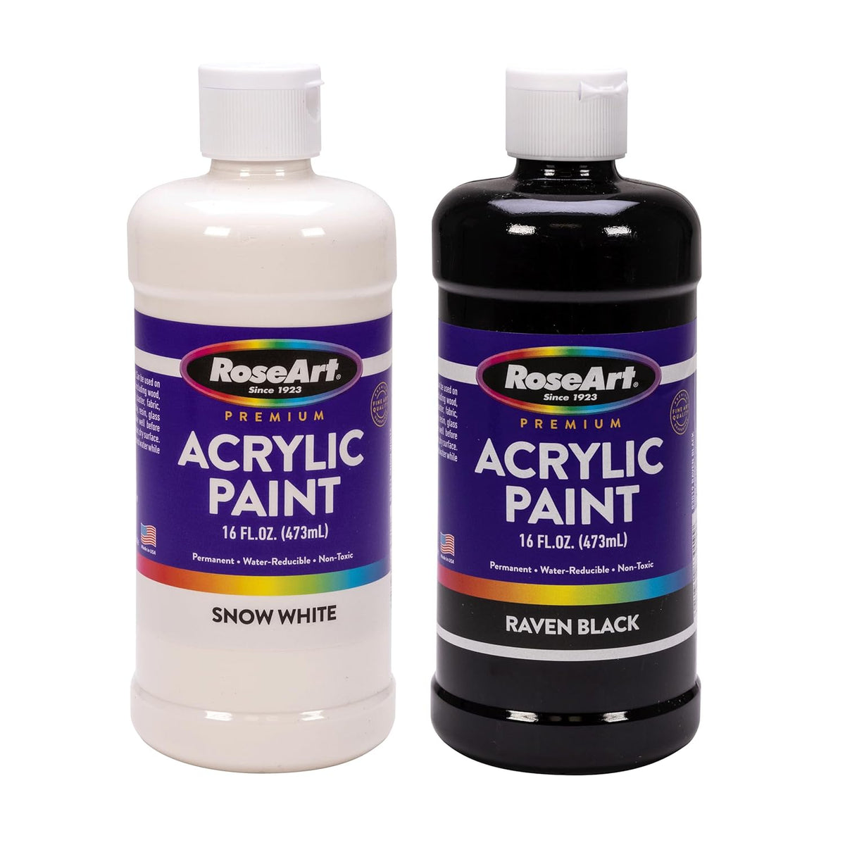 RoseArt 16oz Snow White & Raven Black Acrylic Paint Set