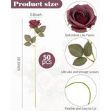 50Pcs Artificial Flowers Silk Roses Realistic Fake Flowers For Wedding Decorations,Table Centerpieces,Bridal Bouquets, Diy Floral Arrangements, Party & Home Decor(Burgundy)