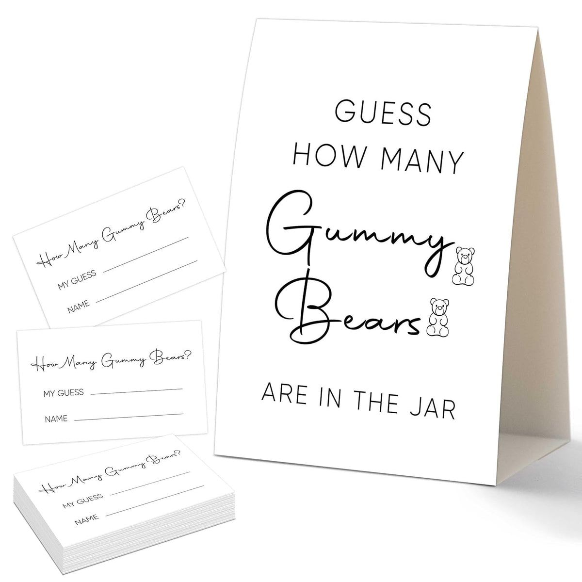 Guess How Many Gummy Bears Baby Shower Game, Baby Shower Decorations, 50 Guess How Many Game Cards And 1 Standing Sign, Guessing Games For Gender Reveal Party Baby Shower Activities, 15