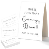 Guess How Many Gummy Bears Baby Shower Game, Baby Shower Decorations, 50 Guess How Many Game Cards And 1 Standing Sign, Guessing Games For Gender Reveal Party Baby Shower Activities, 15