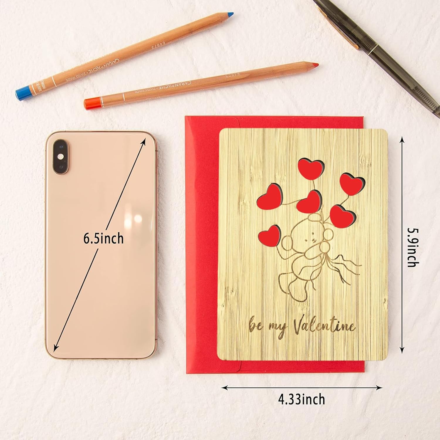 Handmade Wooden Valentine'S Cards, Love & Anniversary Greeting Cards With Cash Holder And Heart Keychain For Him Her Boyfriend Girlfriend, Valentines Gifts, Gifts For Boyfriend Girlfriend (Bear)