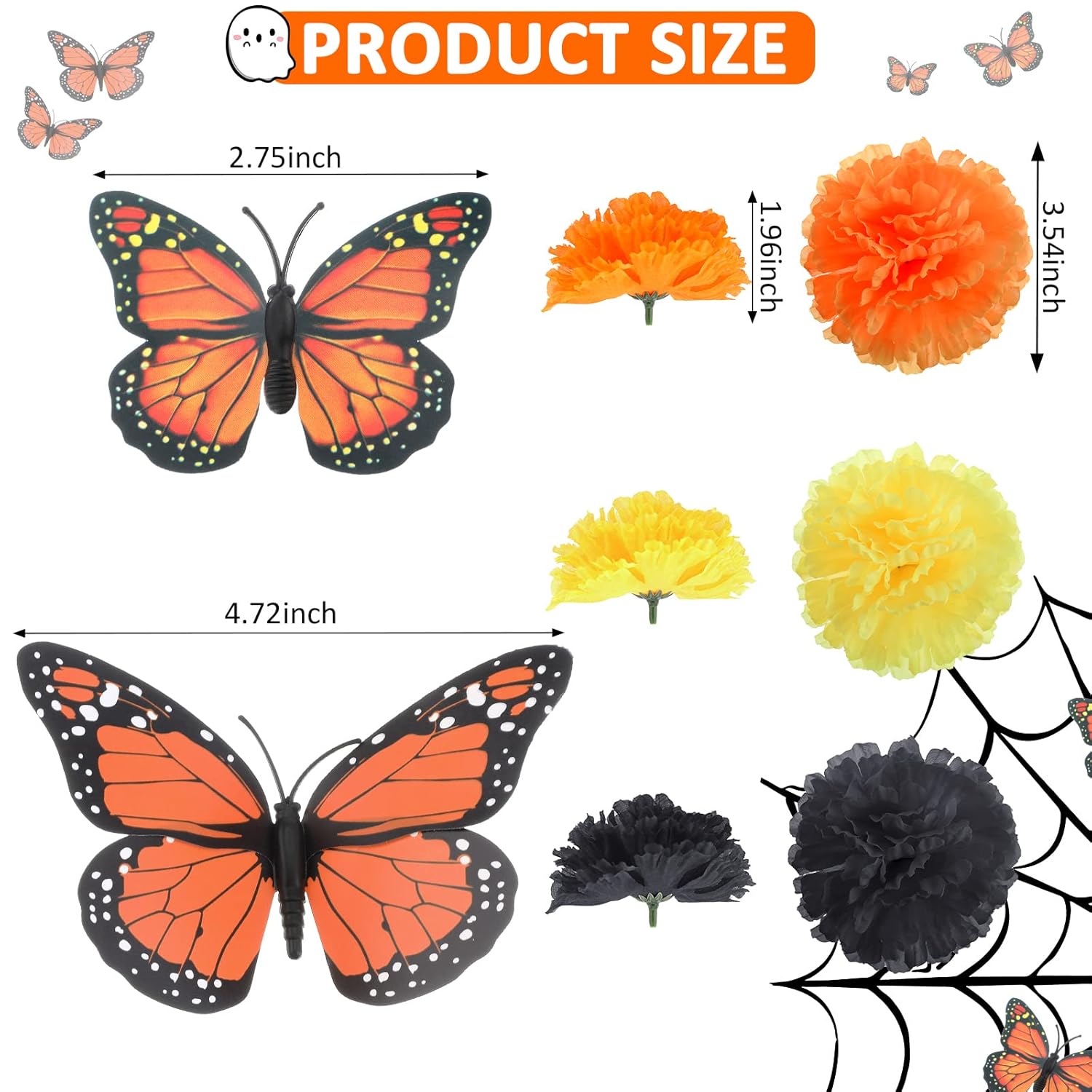 80 Pcs Artificial Marigold Flowers Monarch Butterfly Decorations Kit Dia De Los Muertos Decor Day Of The Dead Decorations Include 20 Fake Butterflies For Crafts 60 Marigold Flowers For Diwali Mexican