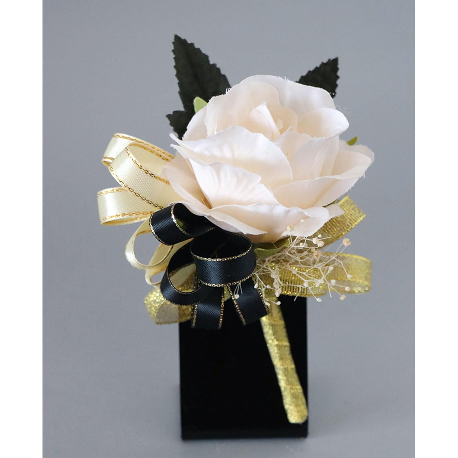 Ivory Rose Rose&Black Wrist Corsage And Boutonniere Set For Ivory Rose Wedding Flower Accessories Prom Suits (3Pairs Ivory Rose Set)