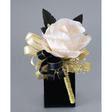 Ivory Rose Rose&Black Wrist Corsage And Boutonniere Set For Ivory Rose Wedding Flower Accessories Prom Suits (3Pairs Ivory Rose Set)