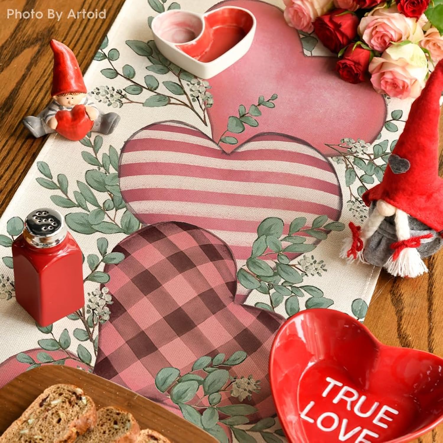 Pink Eucalyptus Hearts Valentine'S Table Runner, Anniversary Holikitchen Dining Table Decoration For Home Party Decor 13X90 Inch