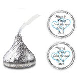 324 Hugs And Kisses From The New Mr. & Mrs. Interlocking Hearts Wedding Stickers, Chocolate Drops Labels For Bridal Shower Engagement Party Decorations, Favors Decor For Kiss. Made In Usa (Light Blue)