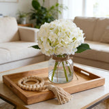 Real Touch Hydrangea Artificial Flowers In Vase With Wood Bead String, Lifelike Faux Hydrangea Flowers For Home Decoration, Fake Flowers Centerpiece For Table, Bathroom, Office & Water Bar