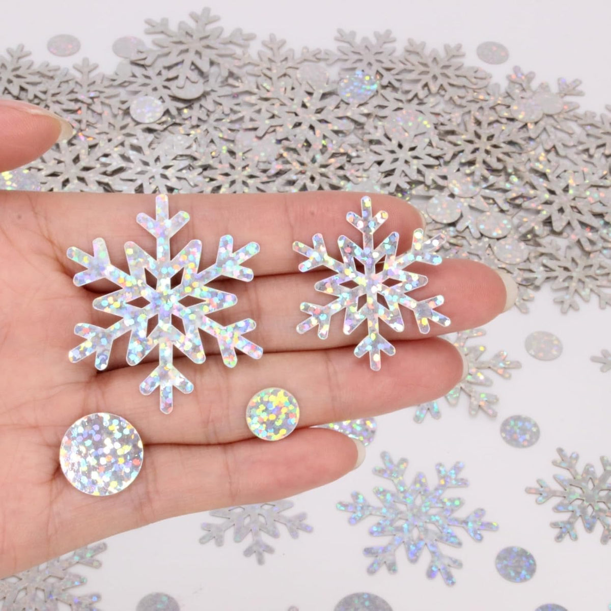 Snowflake Confetti - 300 Pcs Glitter Christmas Confetti For Winter Wonderland Party Decorations, Holographic Snow For Winter Wonderland Baby Shower Decorations