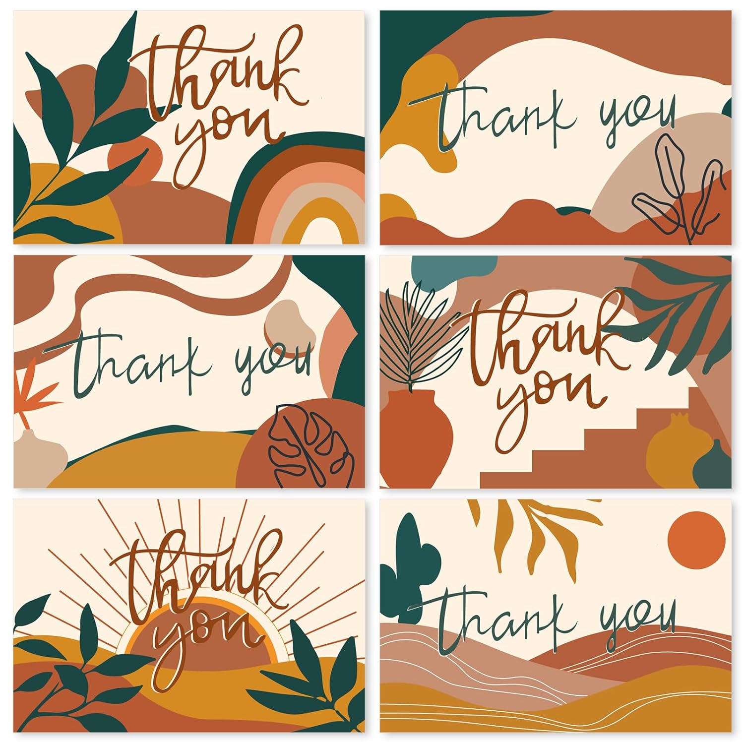 Boho Thank You Cards Bulk 36 Pack Bohemia Thank You Notes With Envelopes Stickers Abstract Rainbow Sun Blank Greeting Cards For Baby Shower Birthday Bridal Shower Holiday Supplies