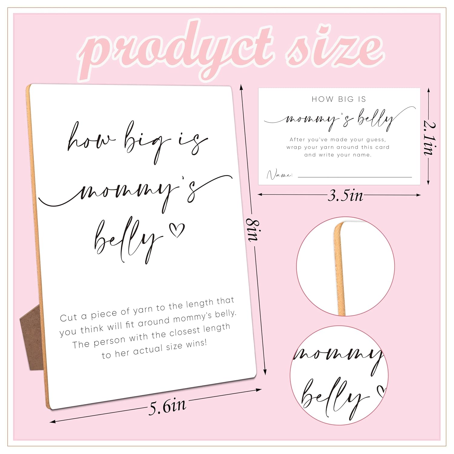 How Big Is Mommy'S Belly Game, Baby Shower Games, Baby Shower Decorations, Baby Shower Signs, Gender Reveal Decorations, 1 Wooden Play Sign With Stand And 50 Cards Set