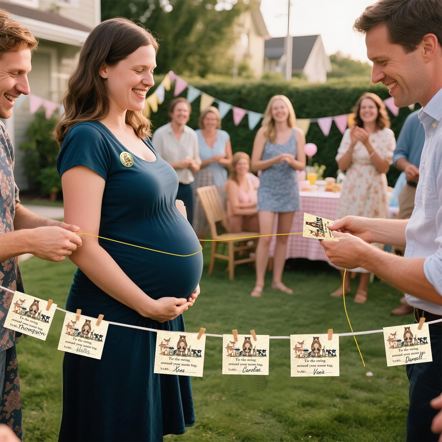 Woodland Animal Baby Shower Game Set, How Big Is Mommy Belly, 36 Cards With String, Wood Frame Stand, Mom-To-Be Badge