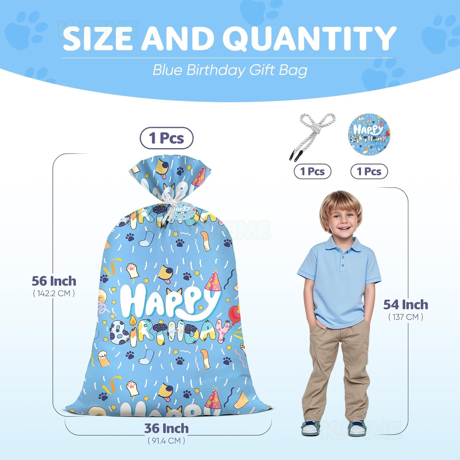 36×56 Inch Large Blue Birthday Gift Bag Boys Jumbo Plastic Boy Happy Birthday Themed Kids Gift Bags Xl Parties Favors Decorations