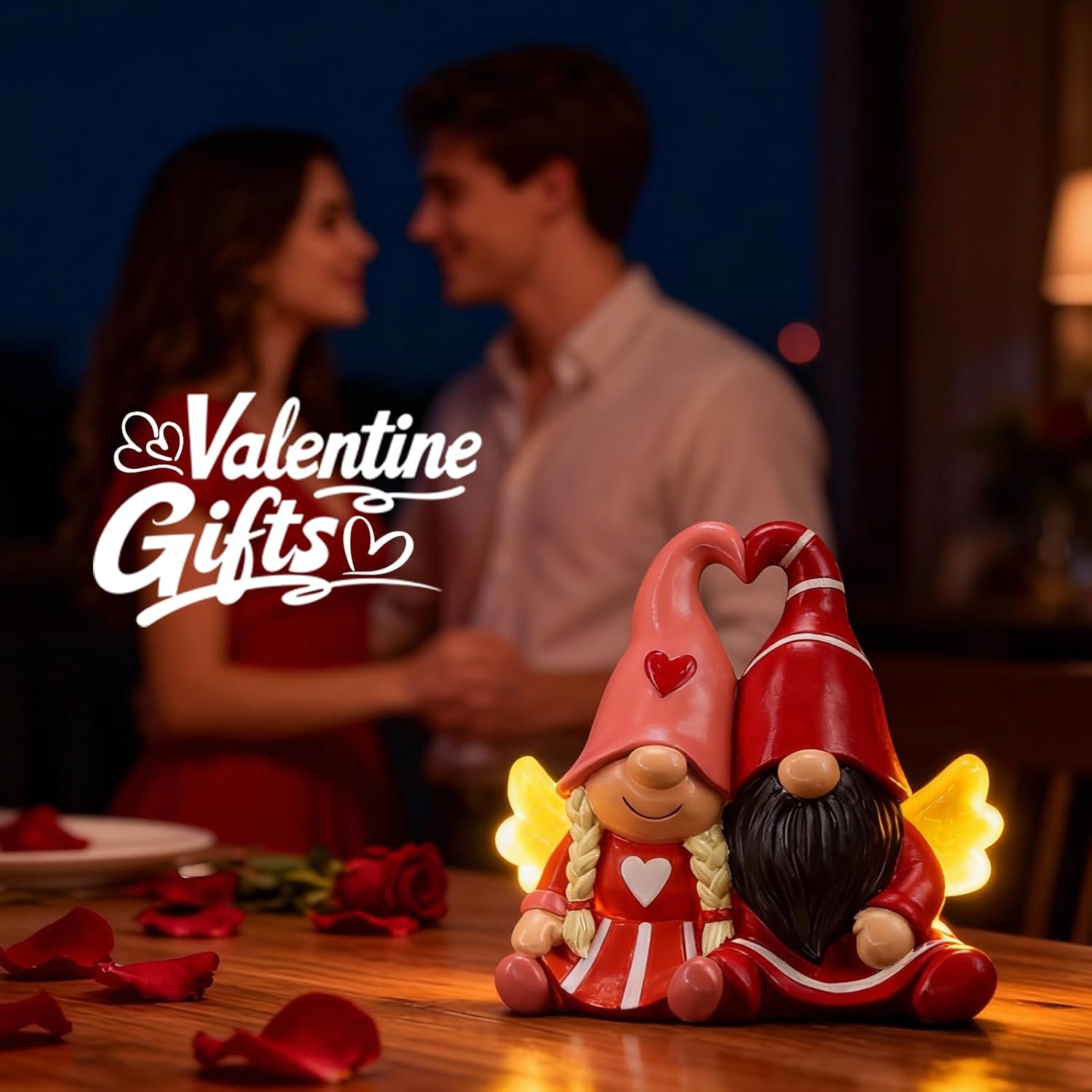 Valentines Gnomes Decor, Sloar Figurine Valentines Day Gifts For Her, Cute Valentine Gnome Figurines Decorations For Home Table Top