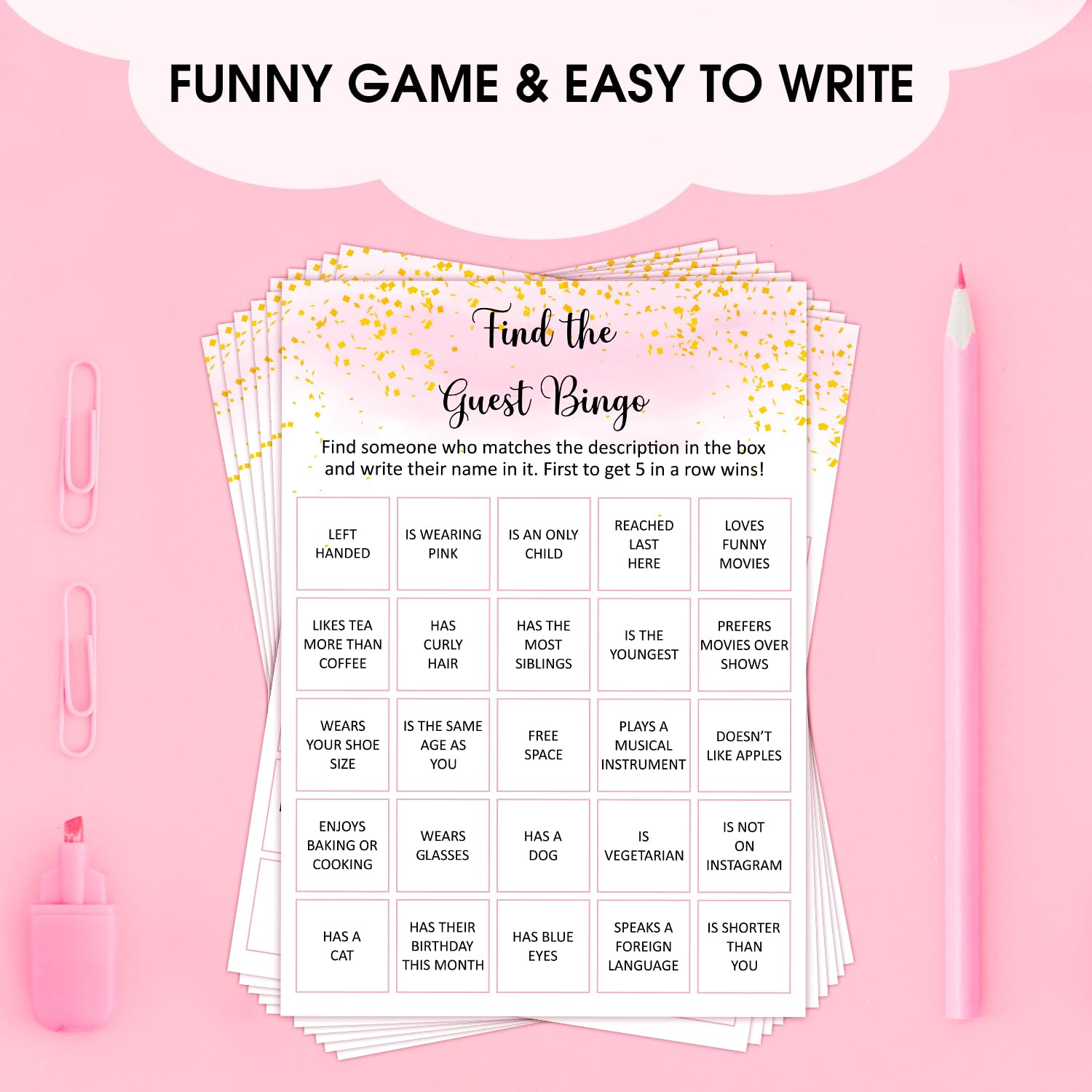 Find The Guest Bingo - Adult Birthday Party Decoration Party For Adult Friend, Birthday Party Activities Favor Supplies For Her Teenager, 20 Birthday Card Set -04
