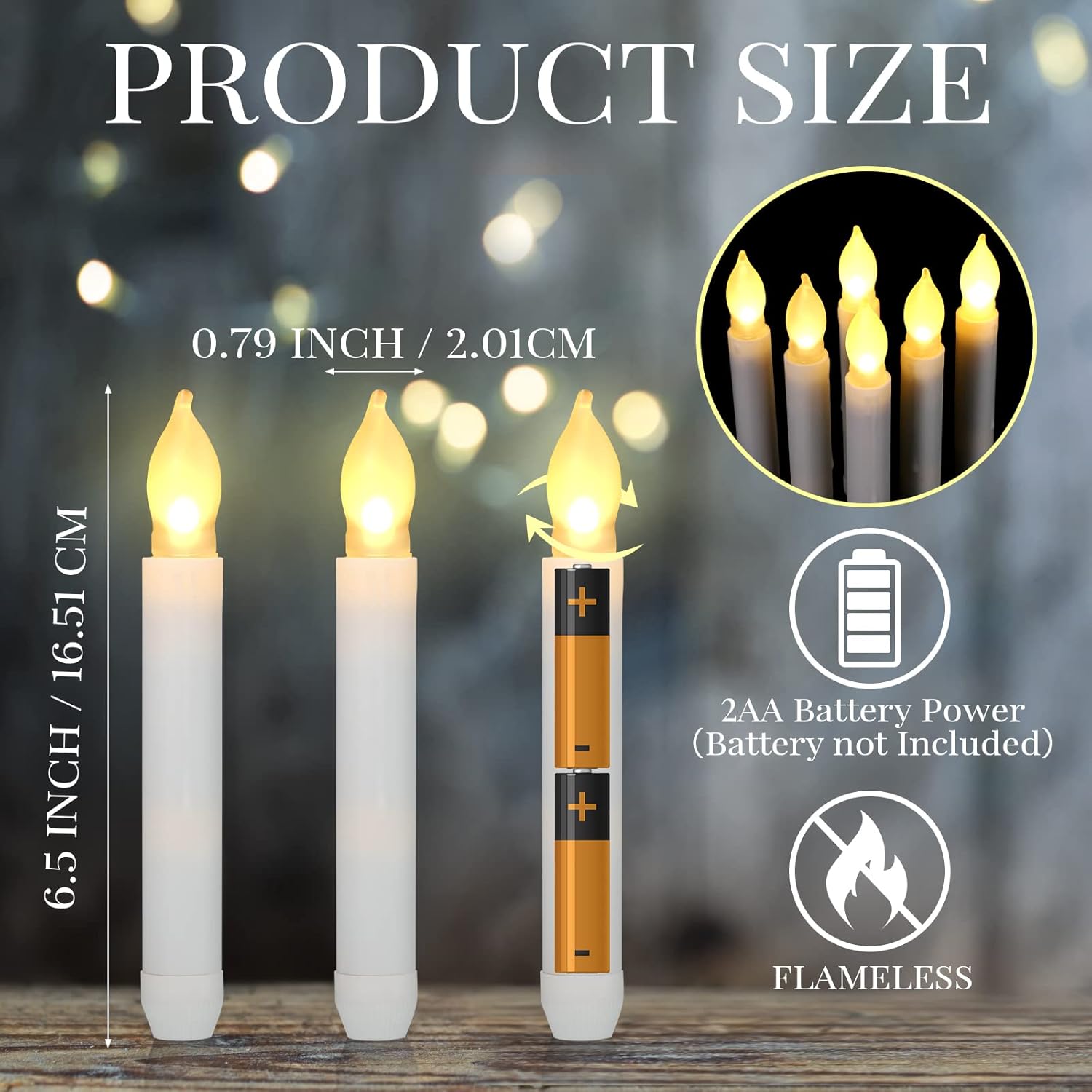 60 Pcs Flameless Led Taper Candle Battery Operated Candle Flickering Led Candle With Warm Light For Church Christmas, Battery Not Included(Null)