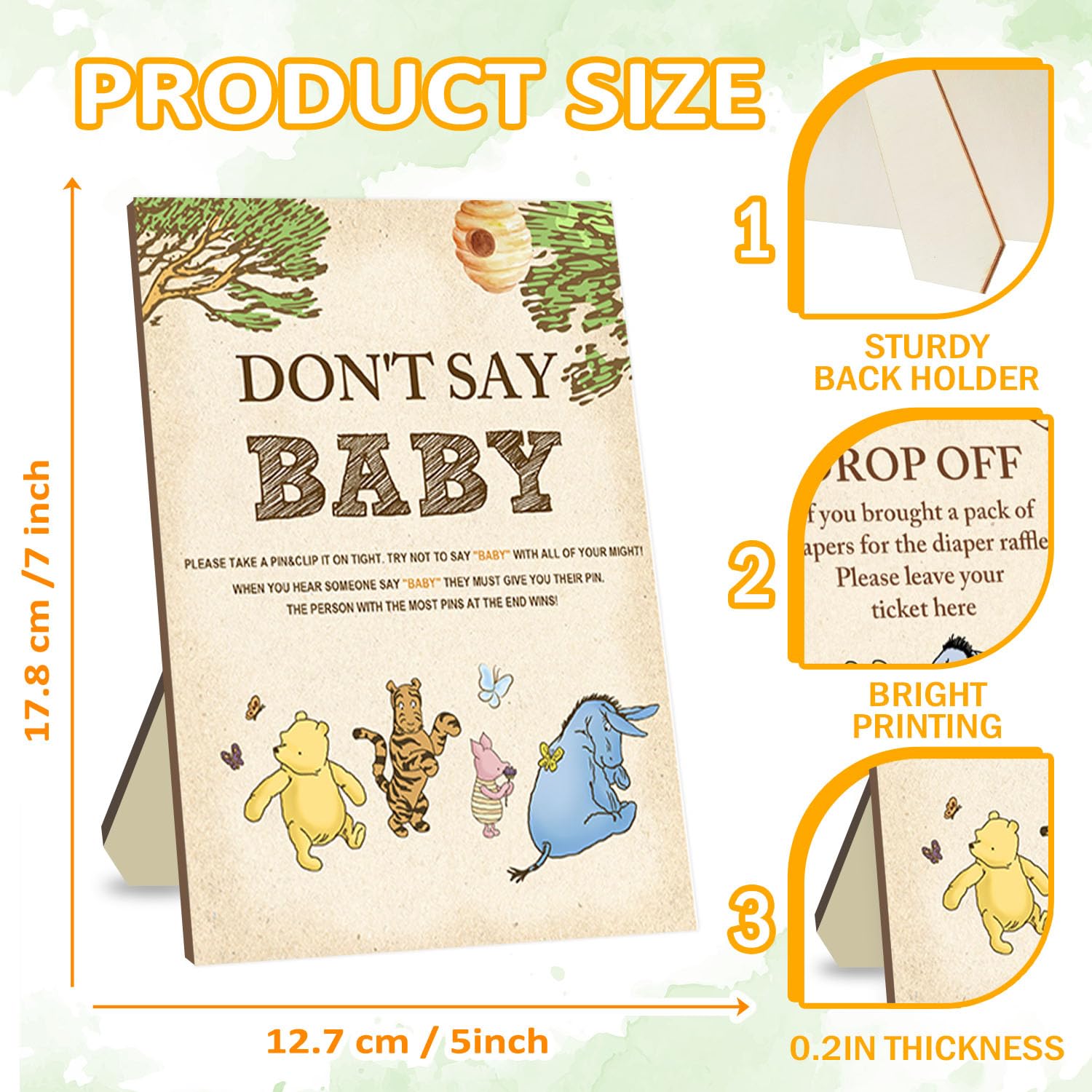 2Pcs Winnie The Pooh Baby Shower Decorations-Baby Shower Games-Baby Shwoer Party Decor-Baby Shower Table Sign Centerpieces-Baby Shower Games Pooh Birthday Supplies Party Decorations