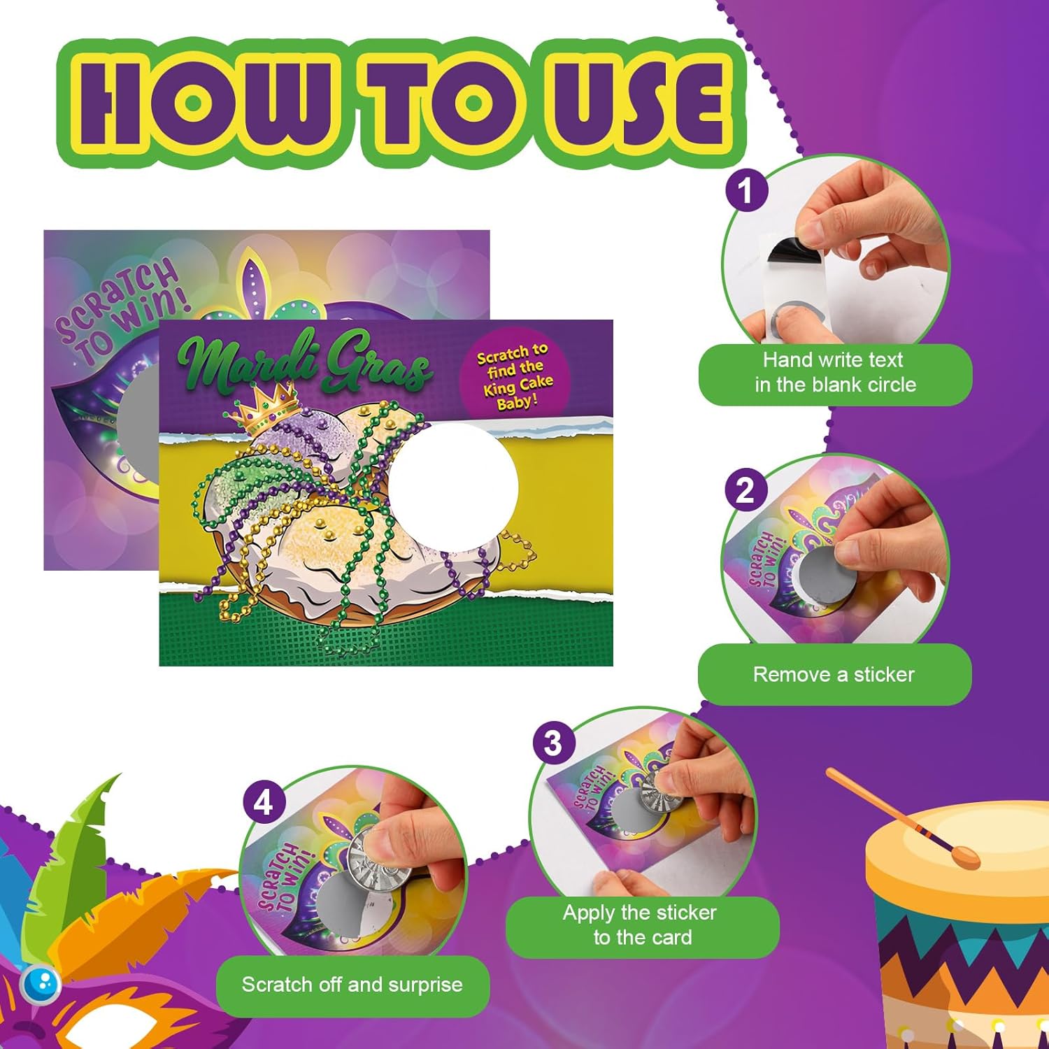 130 Pcs Mardi Gras Scratch Off Cards Game Make Your Own Diy Scratch Off Cards With Stickers Mardi Gras Masks King Cake 2 Style Party Game For Family Activities Carnival Holiday Party Favors