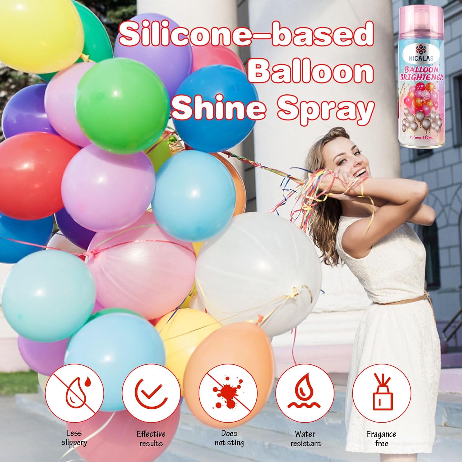 Balloon Shine Spray, 450Ml, High-Gloss Finish, Waterproof, Smudge-Free, For Party Decorations, Weddings, Events (1, 2Packs-450Ml*2)