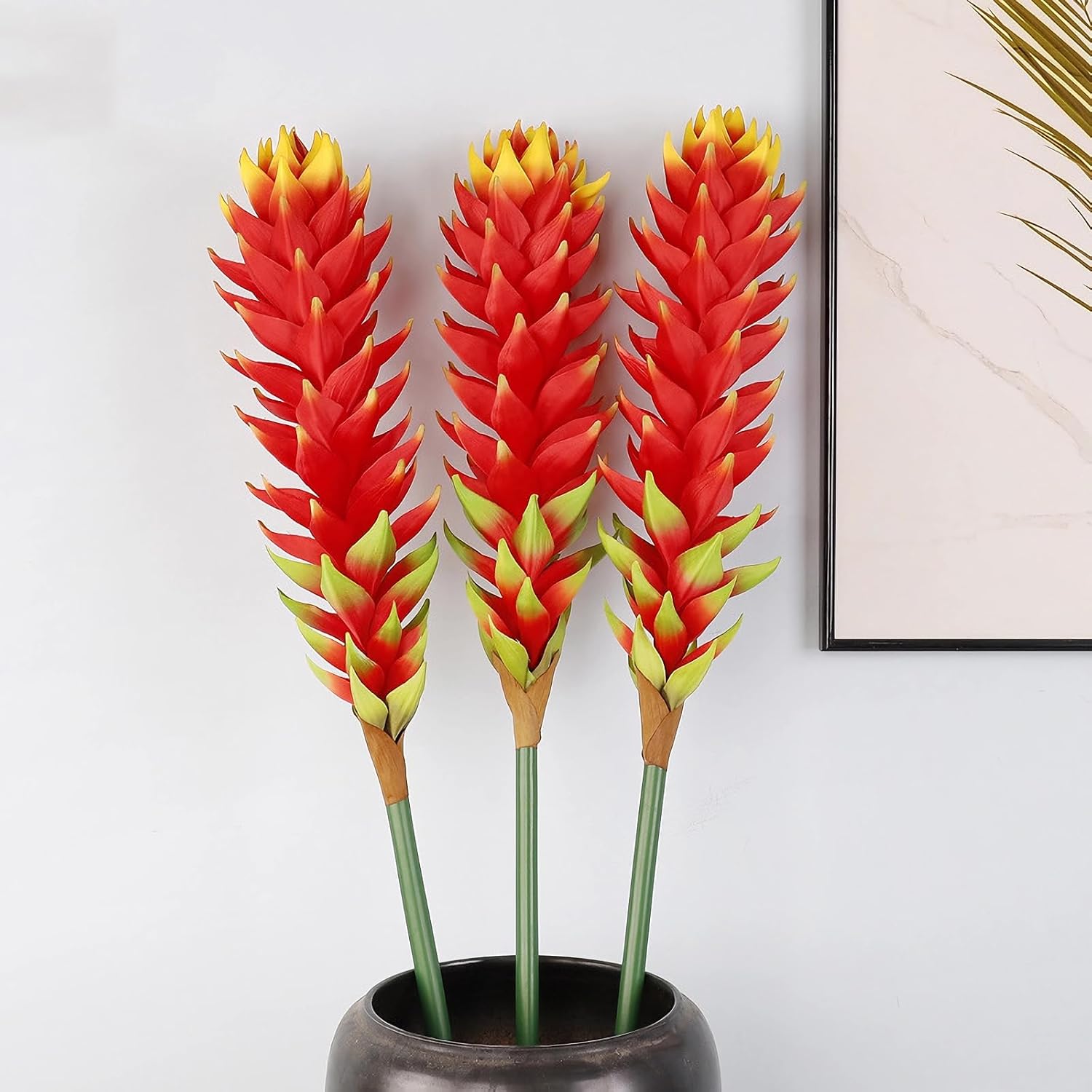 28" Artificial Ginger Lily 1Pcs Torch Bromeliad Flowers Orange Red Tropical Hawaiian Fake Silk Flower For Vase Bouquets Home Office Wedding Decor.