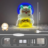 Game Cat Neon Sign LED Gamer Light with Base Tabletop Cat Neon Decor for Bedroom Game Room