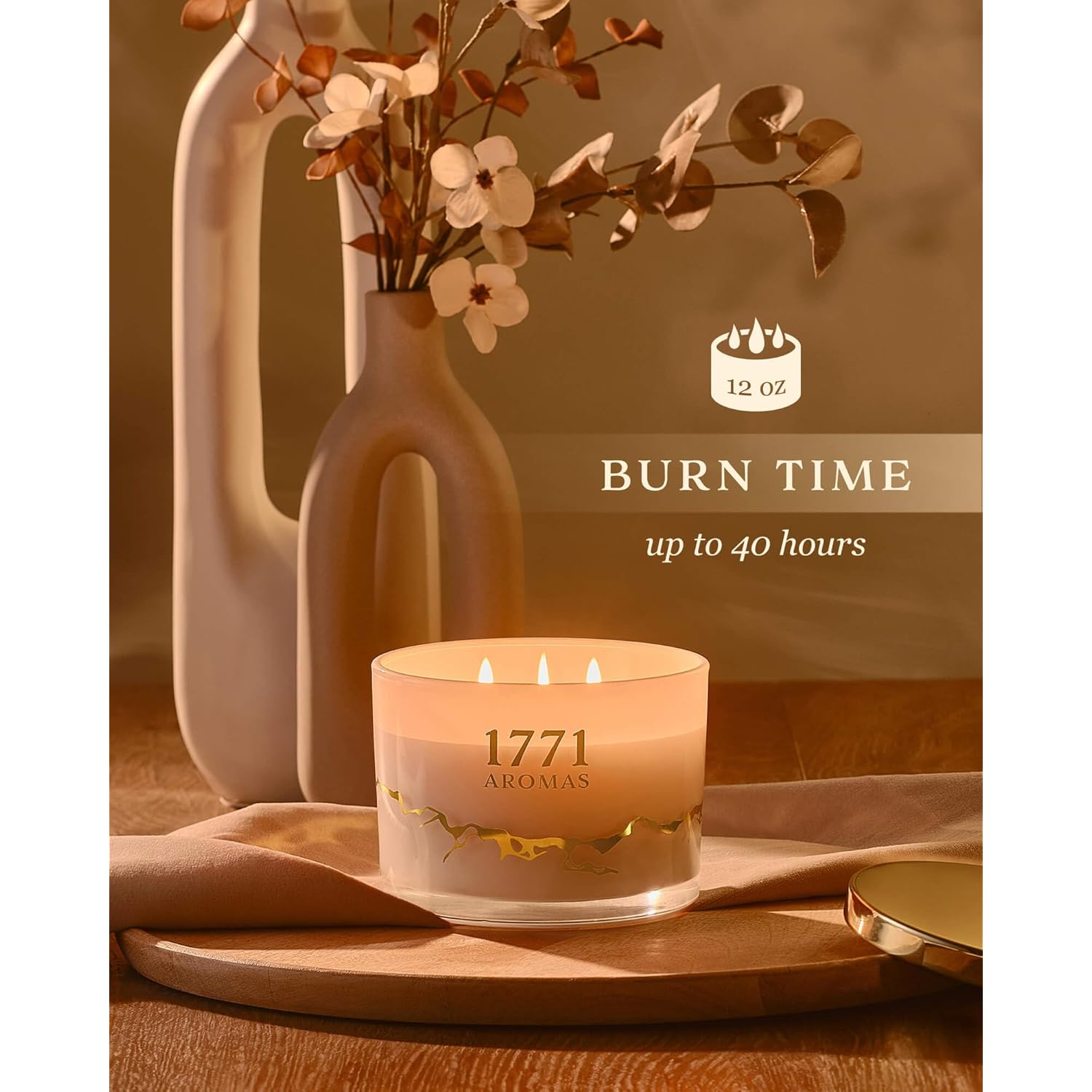 Vanilla Scented Candles - 100% Natural Soy Wax - Large 3 Wick Jar Candle - Up To 50 Hours Burning Time - Candles For Home - Gift-Ready Candle For Men & Women - Aromatherapy Candles