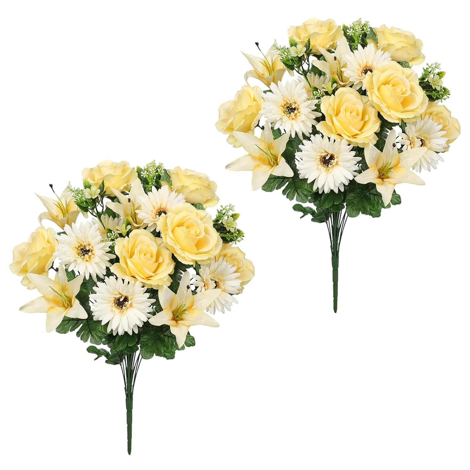 Set Of 2 Artificial Cemetery Flowers For Grave Yellow Cemetery Memorial Flowers For Cemetery Outdoor Grave Decorations Silk Flower Arrangements Rose Lily Gerbera Floral Flowers Bouquets
