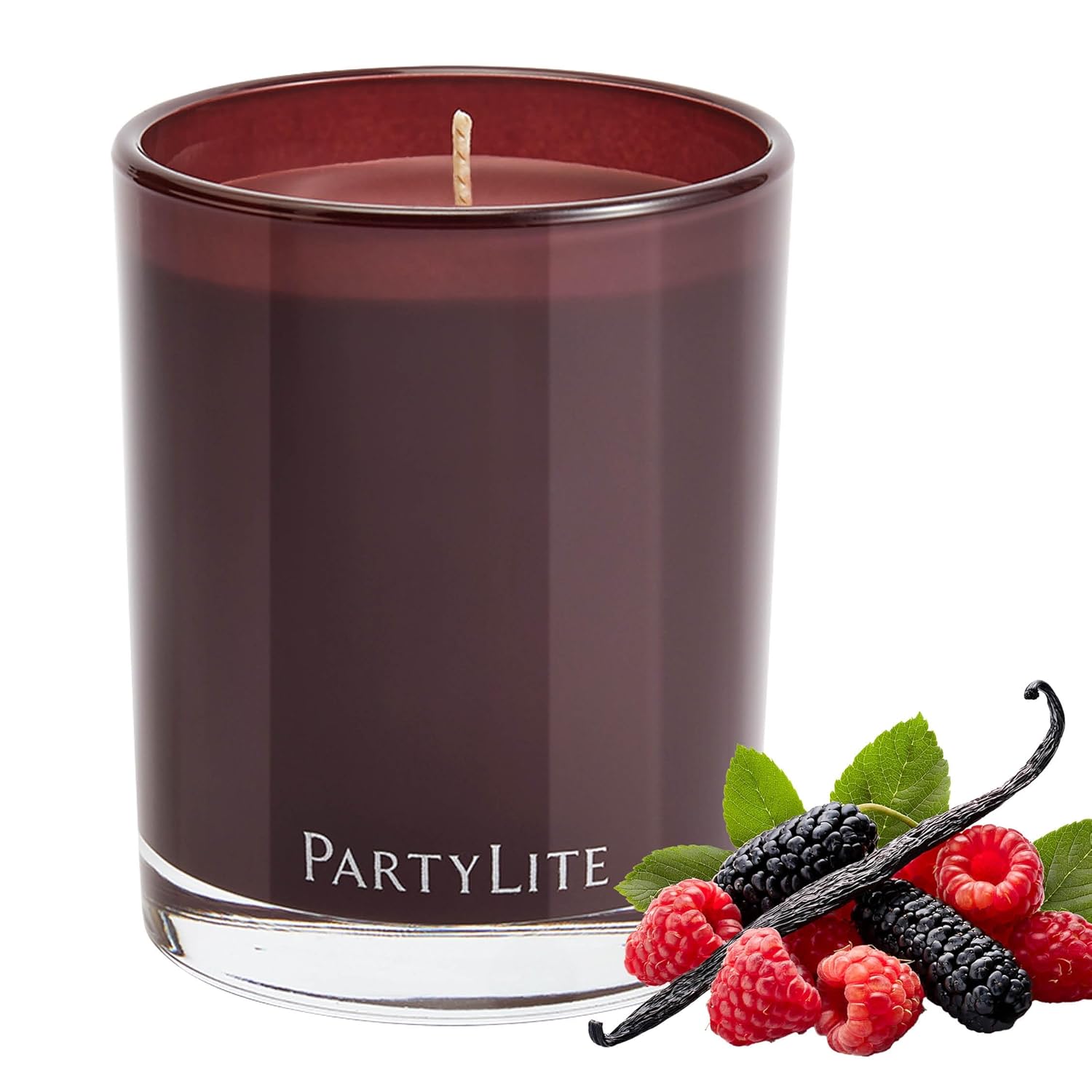 PartyLite Mulberry Scented Escential Jar Candle, Black Currant, BlackBerry, Mulberry & Pomegranate, 7.75oz, 1-Wick Aromatherapy Glass Jar, Reusable, 50 Hour Burn Time